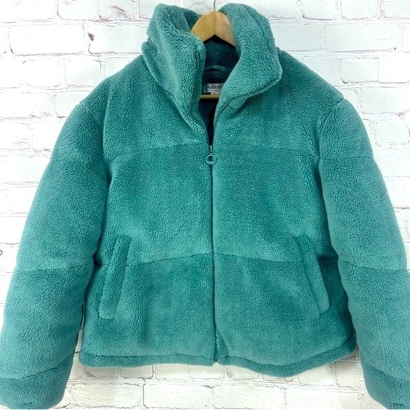 Noize women’s jacket sherpa teddy puffer coat  cropped teal blue green size XL - Picture 1 of 10